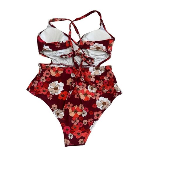 CUPSHE Women's M One-Piece Swimsuit Burgundy Floral NWT - Picture 4 of 16